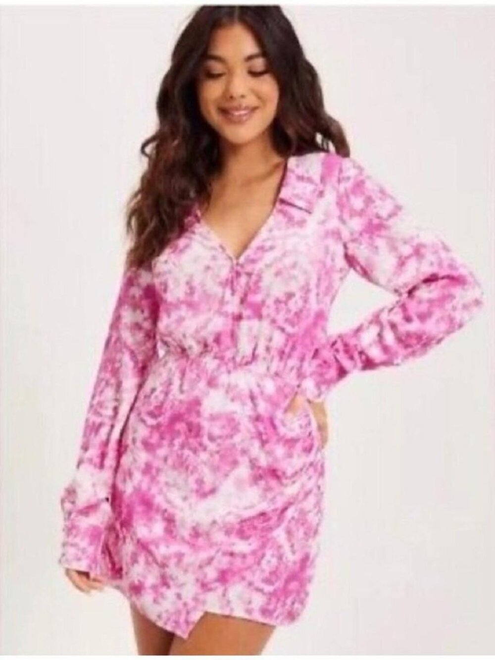 For Love & Lemons Devon Shirt Pink & White Mini Dress Size X1
